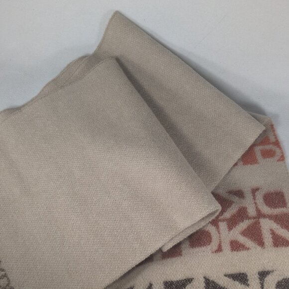 DKNY Wool Scarf Beige Brown Red Rectangle Rectangular Fringe Monogram Unisex O/S - Picture 5 of 9